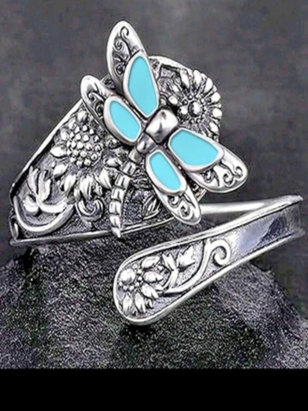 Dragonfly Silver & Blue Statement Rings